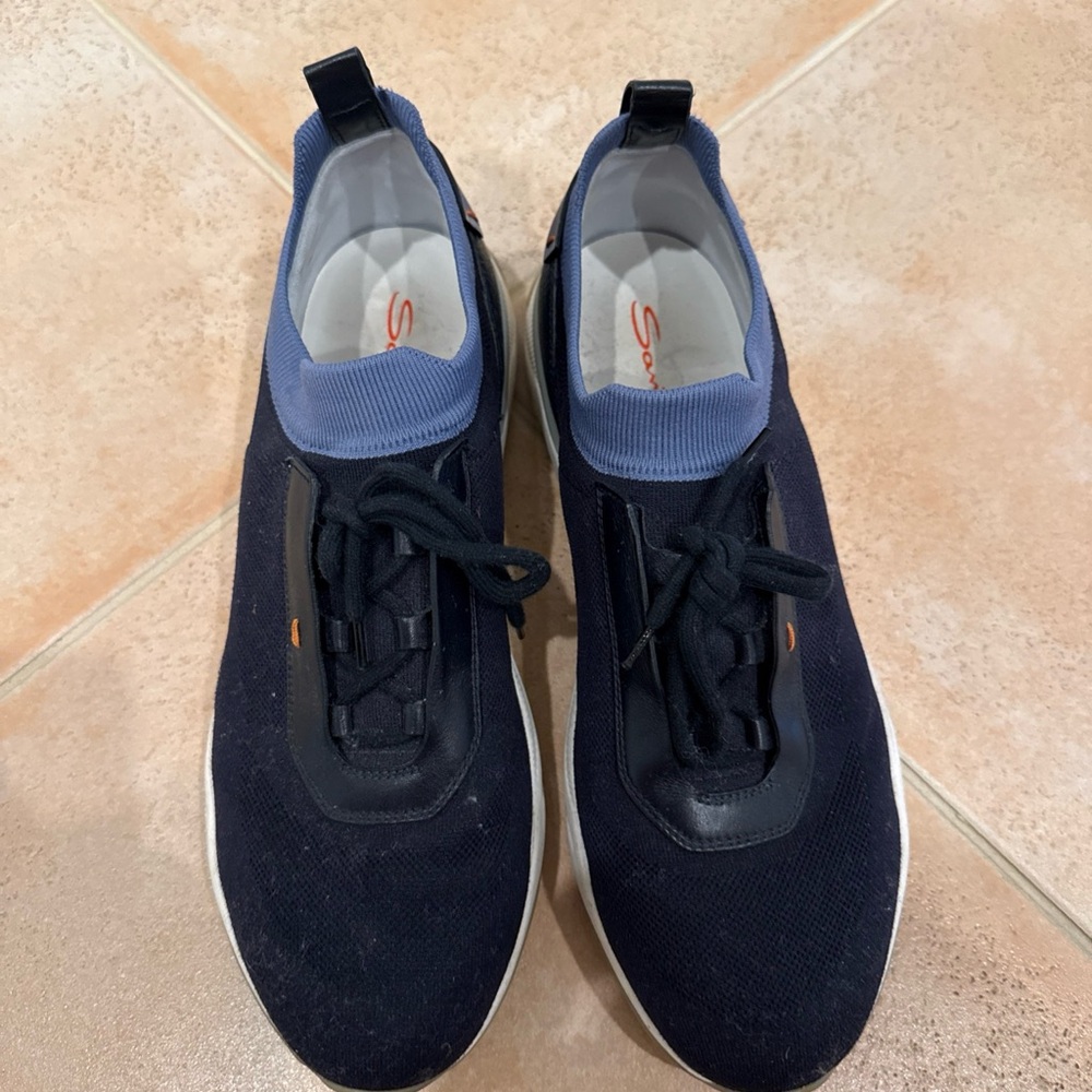 Santoni Men’s Navy and Light Blue Slip-On Sneakers